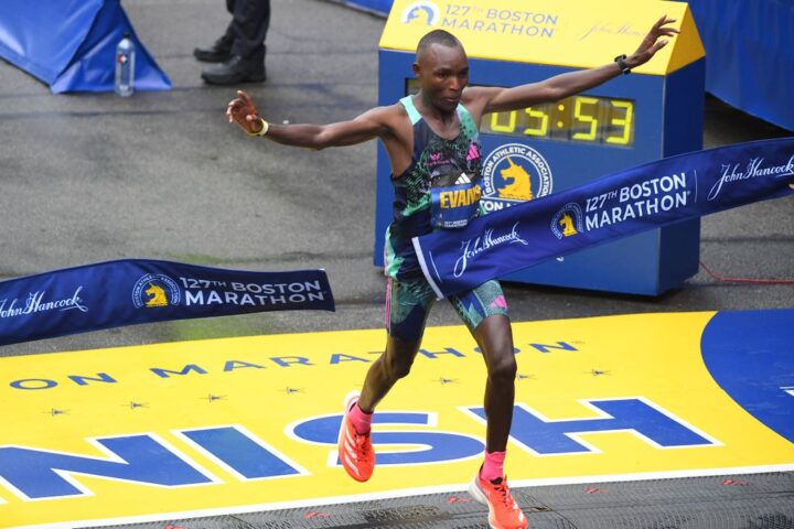 Evans Chebet of Kenya wins the men